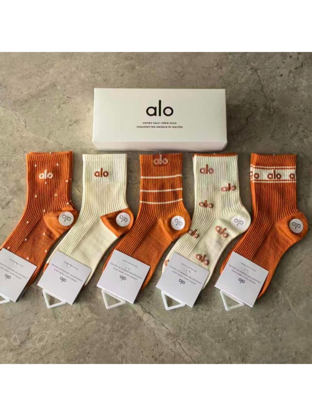 A1- ALO Yoga Women's Half-Crew Socks 5-Pair Box Set Pastel Colors